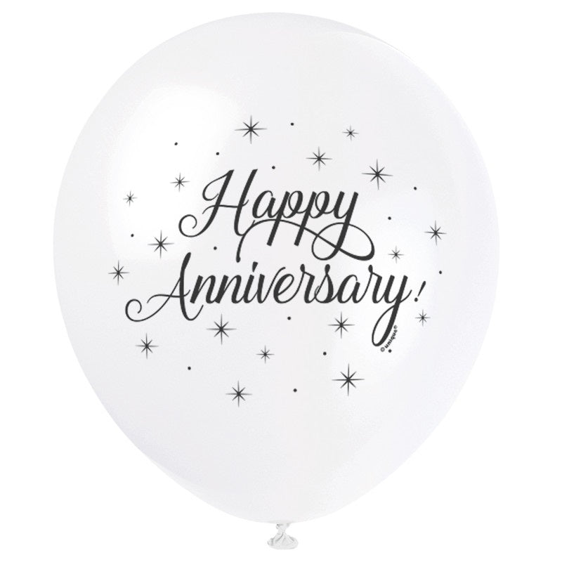 White Happy Anniversary 12" Latex Balloons  8ct