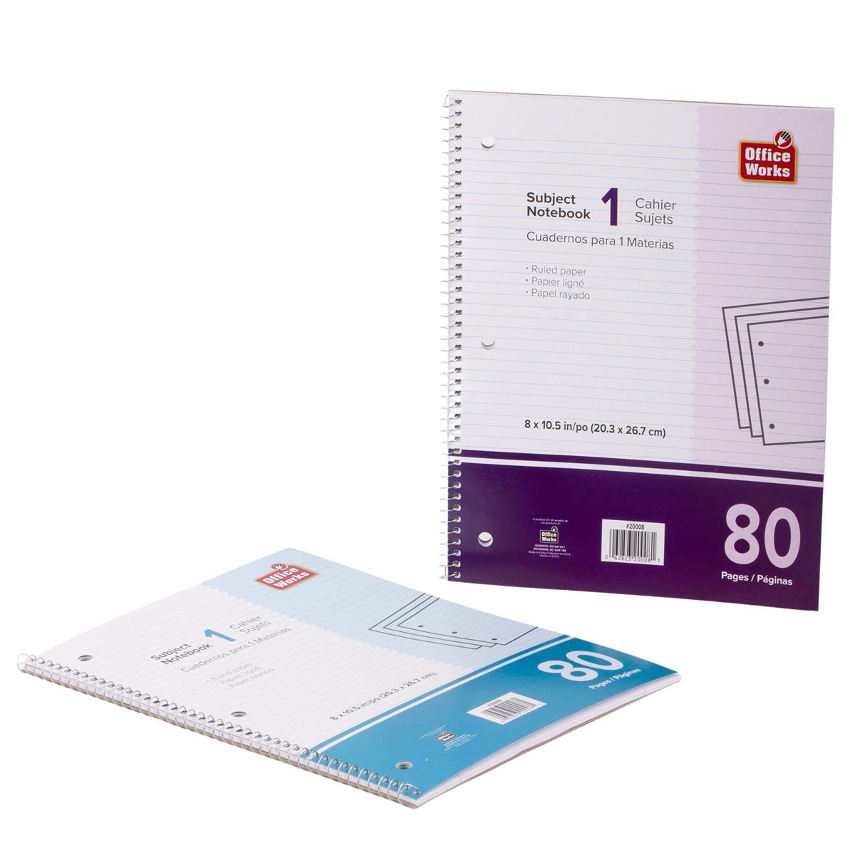 O.WKs. 80 Pages 1-Subject Notebook Coil, 10.5"x8", 2 cols