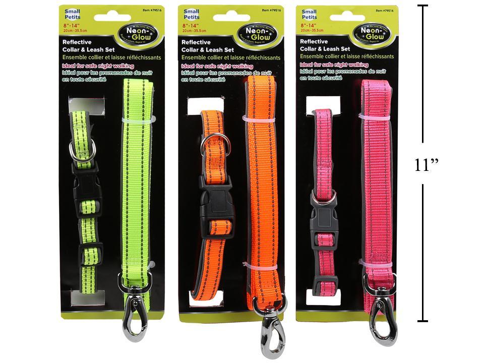 Reflective Dog Collar & Leash Set - 1pc - Adjustable (8"-14")