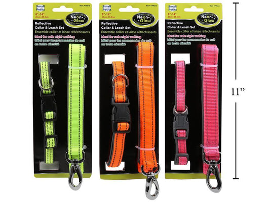 Reflective Dog Collar & Leash Set - 1pc - Adjustable (8"-14")