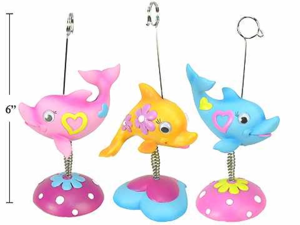 Dolphin Photo Clip, 6.5"Polyresin  Single Metal Holder ,3 col.