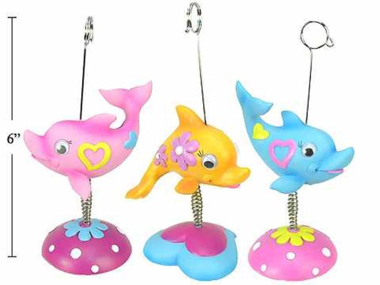 Dolphin Photo Clip, 6.5"Polyresin  Single Metal Holder ,3 col.