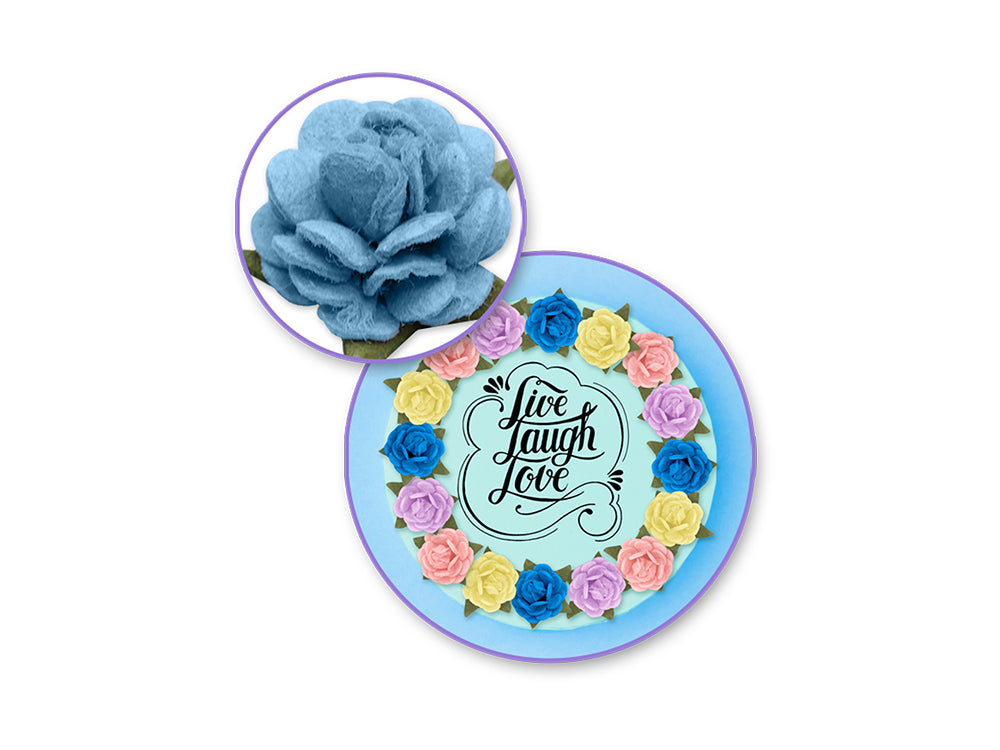 Floral Embellish: 1.5cm 3D Handmade Paper Micro Roses 16pc w/Stem Asst B) Sky