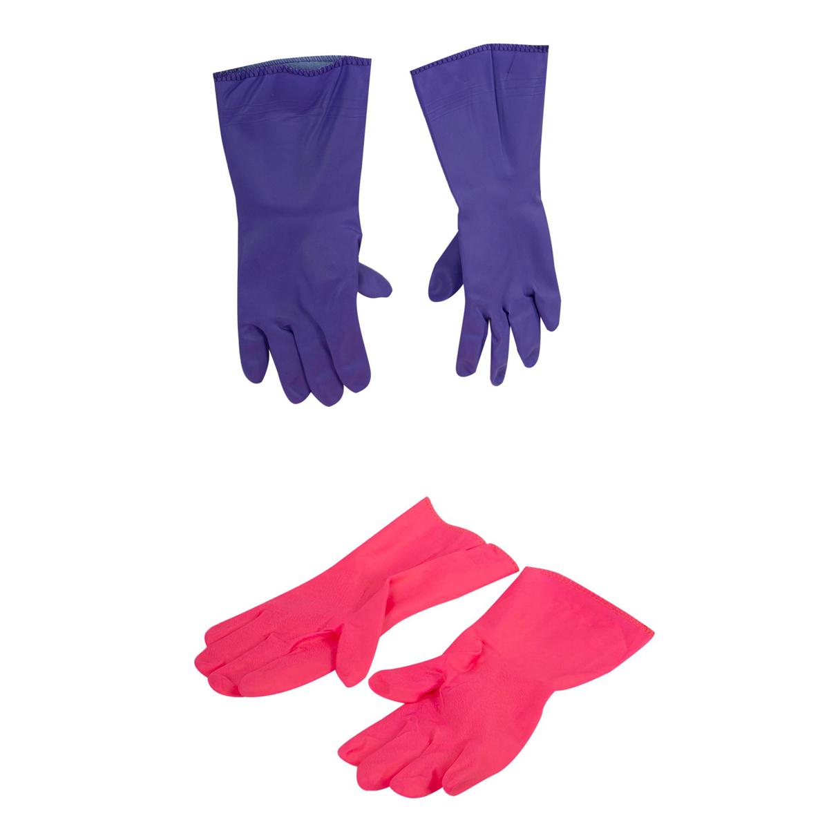H.E. All Purpose Household Gloves, Header Card, 2/C, Blk & Pink (CS)
