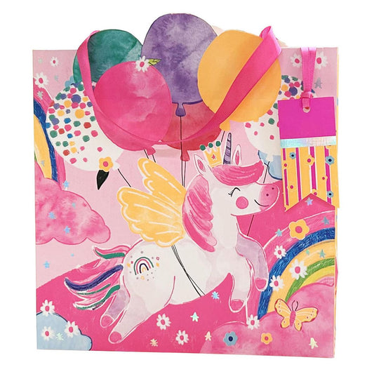 Paper T. DLX Gift Bag, Square 8x8", Birthday, Matte/Neon/HS, 210GSM,