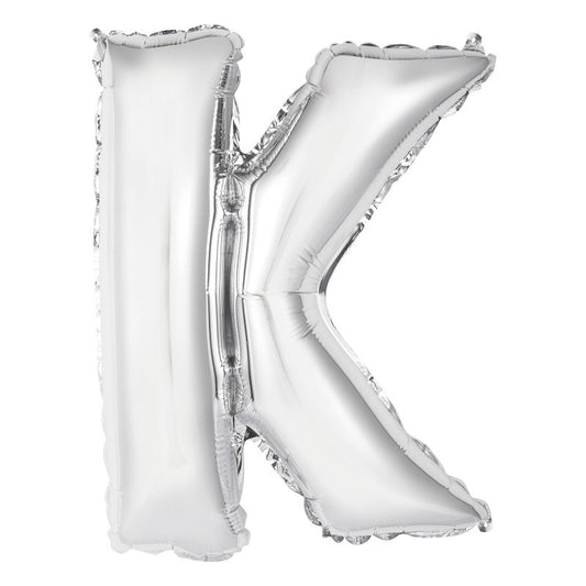 Silver Letter K Shaped Foil Balloon 14"  Packaged