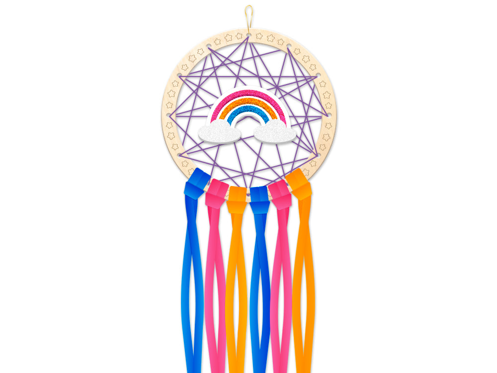 Krafty Kids Kit: DIY Wooden Dream Catcher Kit W/Ribbon Tails A) Rainbow