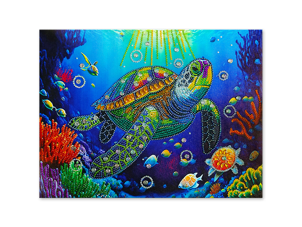 Craft Medley Kit: Diamond Painting Art Kit 12"x16" w/Gems+Tool+Tray O) Turtle