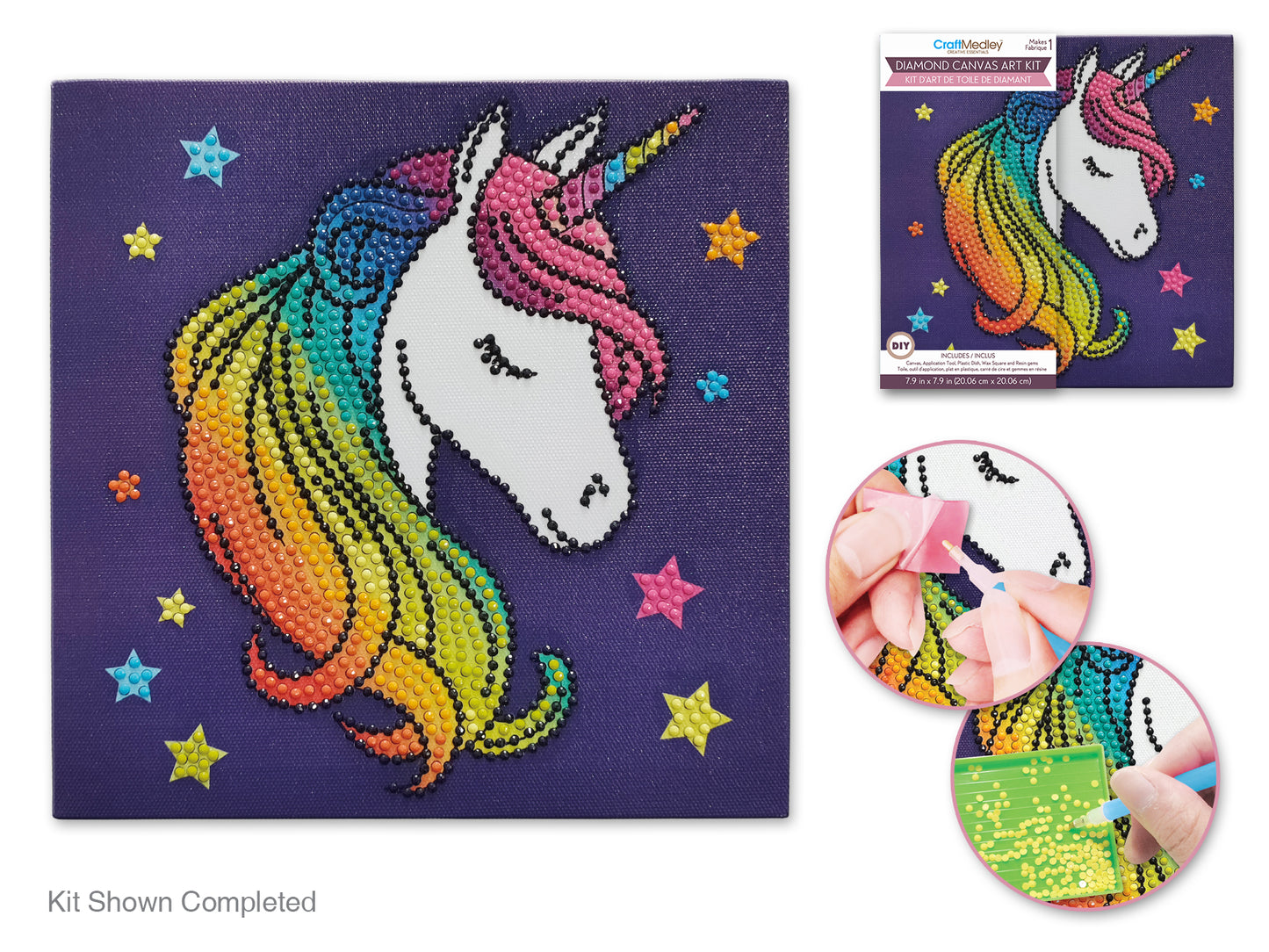 Stretch Artist Diamond Painting Canvas Kit: 7.9"x7.9" Primed Back-Stapled D) Unicorn