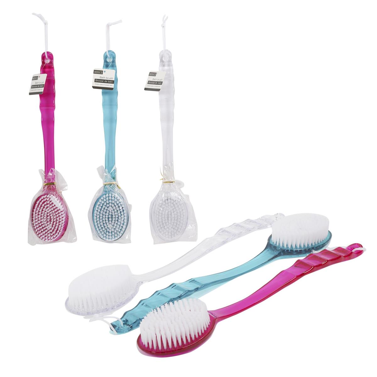 Bodico 2-sided 37cm L Bath Brush, 3 col., hang tag(HZ)