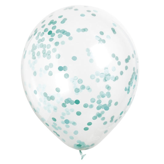 Helium filled - Clear 12" Latex Balloons with Caribbean Teal Confetti