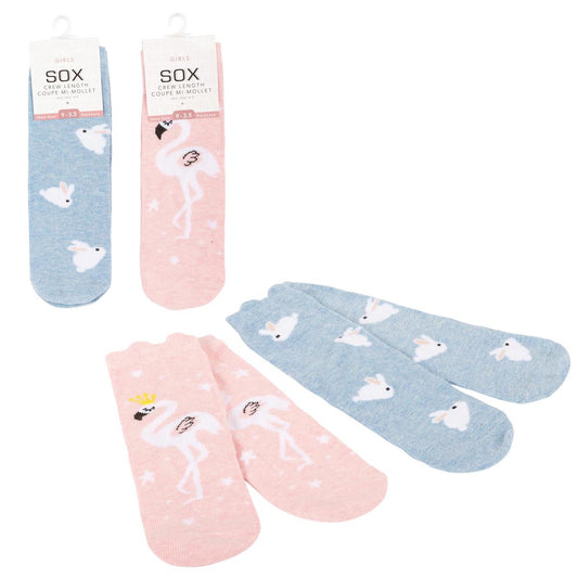 Sox, Girl 9-3.5 flamingobunny socks 2 asst, cottn/poly/span, hc