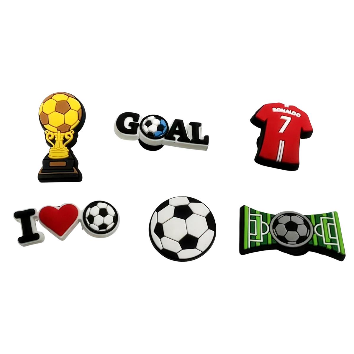 6pk PVC Charms for Sandals ,Soccer Theme ,pbh