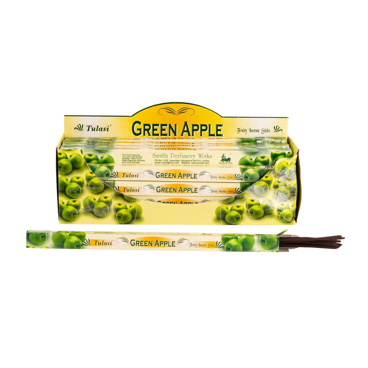 Tulasi, 9" 8 pcs, Incense Sticks, Green Apple, 25/display box