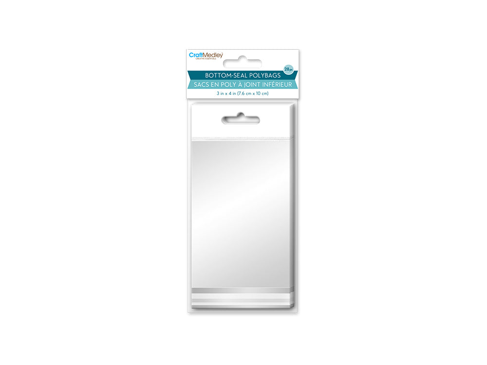 Craft Medley: Bottom-Seal OPP Polybags 3"x4" 28pc White Header