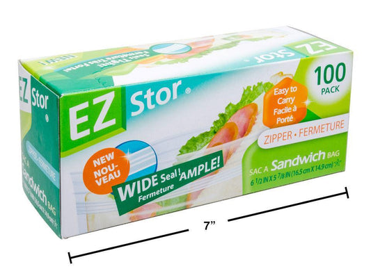 EZ-Stor 100-pc 6.5"x6" Zipper Seal  Sandwich Bags, cbx