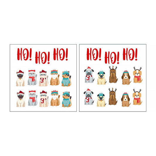 Xmas 20ct x2ply 13"x13" Luncheon Napkin, "HO HO HO" Dog / Cat 2/S asst,24/PDQ,Polybag