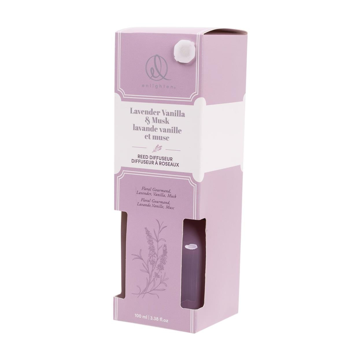 Enlighten 100ml Reed Diffuser, Lavender Vanilla + Musk, Gift Boxed