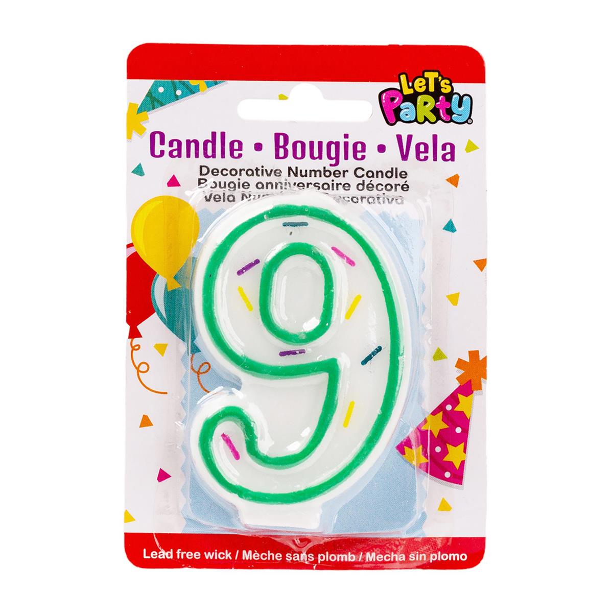 Let's Party, # 9 Numeral Candle, 3"H, b/c(A201509)