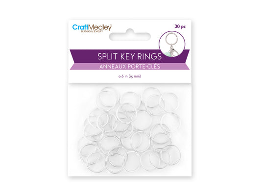 Jewelry Findings: 9/16" Split Key-Rings x30 Heavy Duty Silver