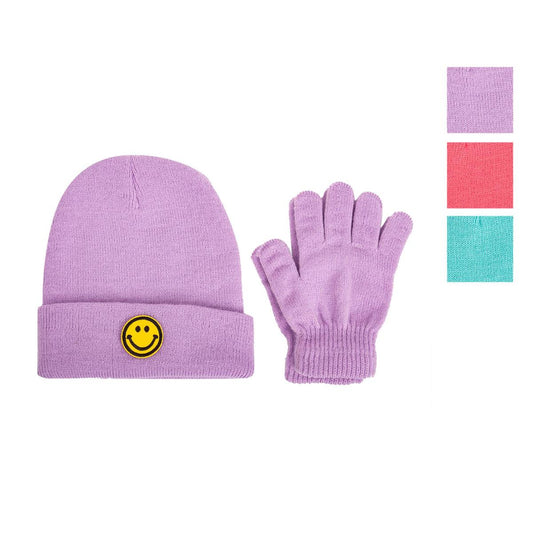 Nordic T. Girls Smiley Beanie & Glove Set, Brights, 3-6y, 3 col, ht