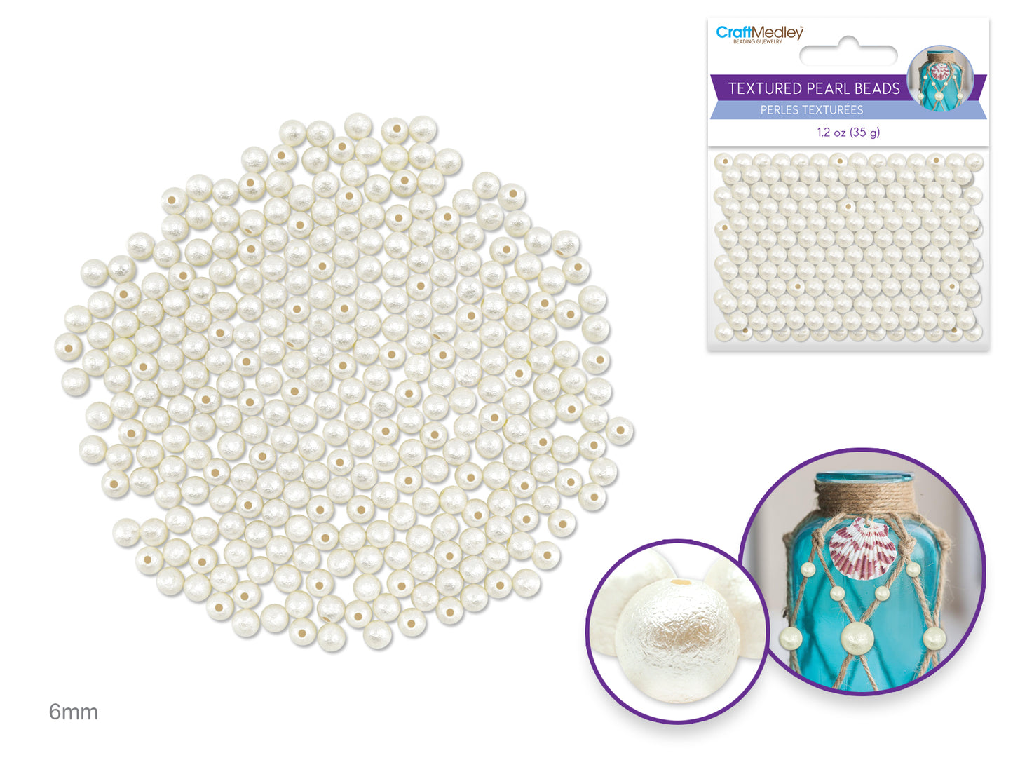 Pearl Beads: Acrylic Textured Effects Ivory 35g A) 6mm