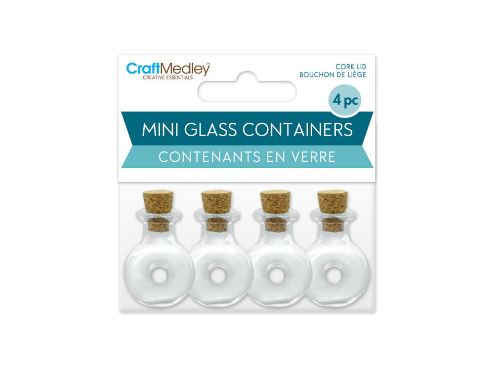 Glass Bottles: 1" Mini Containers w/Cork Lid 4pc Designer Series C) Vineyard