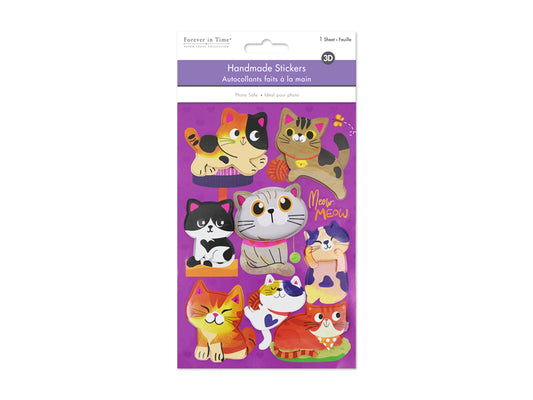 Handmade Sticker: 4.9"x7.3" 3D Big Puffy C) Meow