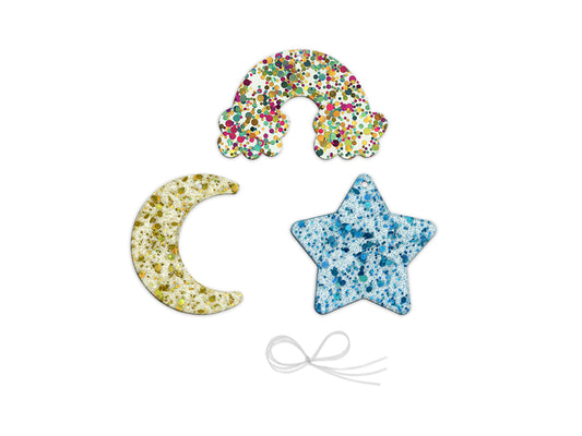 Craft Decor: 5cm-6cm Glitter Infused Acrylic Ornament 3pc Asst C) Celestial