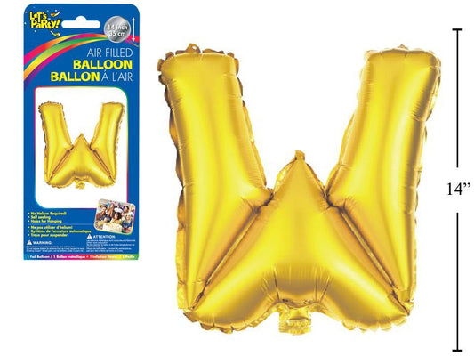 Let's Party "W" Gold Air Filled Balloon,14"