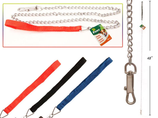PAWS.48" Dog Chain Leash, w/Nylon Handle, 3 col.