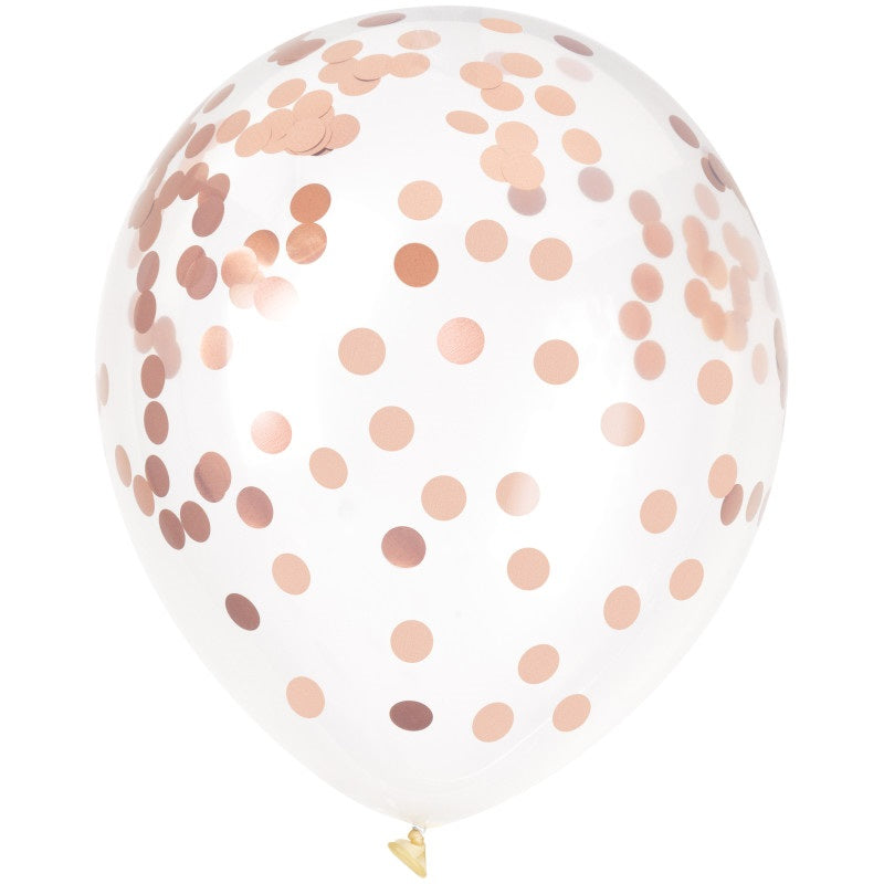Rose Gold Foil Confetti Filled 12" Clear Latex Balloons  6ct