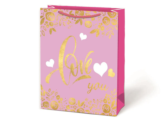 Paper T. Gift Bag, Medium, Love You, Matte/HS, 157GSM, tag+j-hook