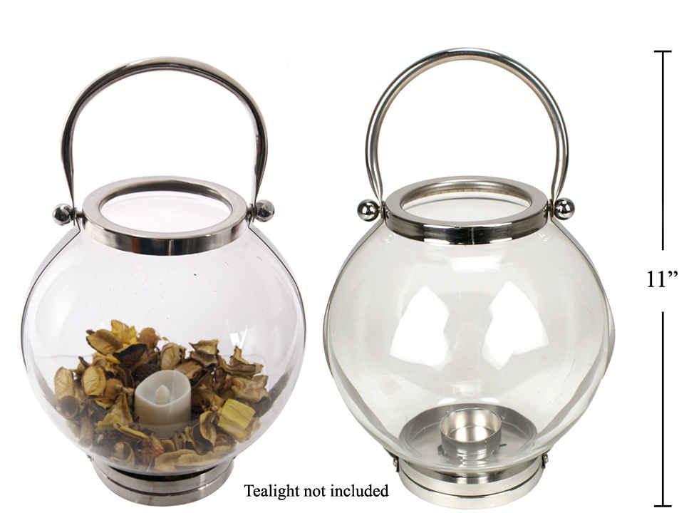 7.5"H Glass Lantern w/Handle, white box