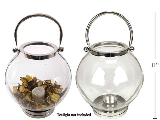 7.5"H Glass Lantern w/Handle, white box