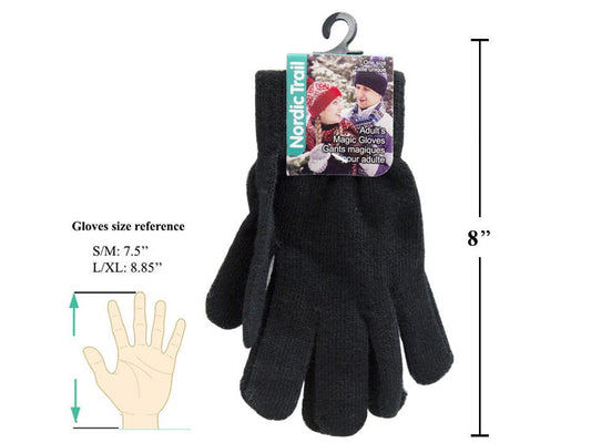 Nordic Trail Adult Knitted Magic Gloves-Black, 2 Sizes, h/c & hanger