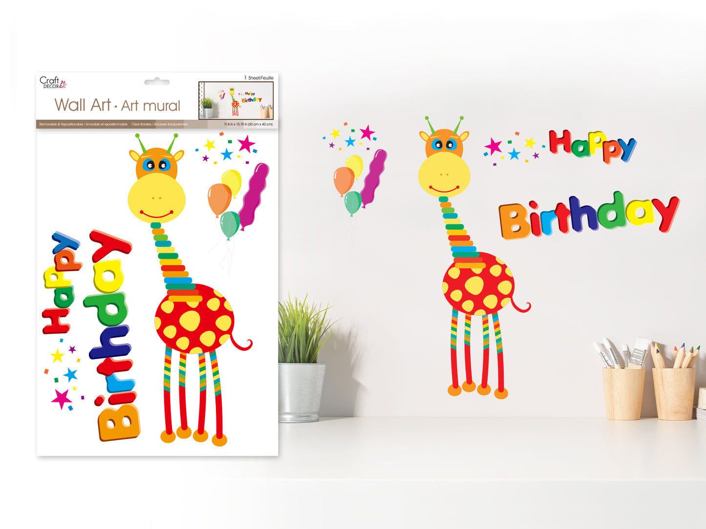 Craft Decor: 11.8"x15.75" Wall Art Clear D) Birthday Giraffe