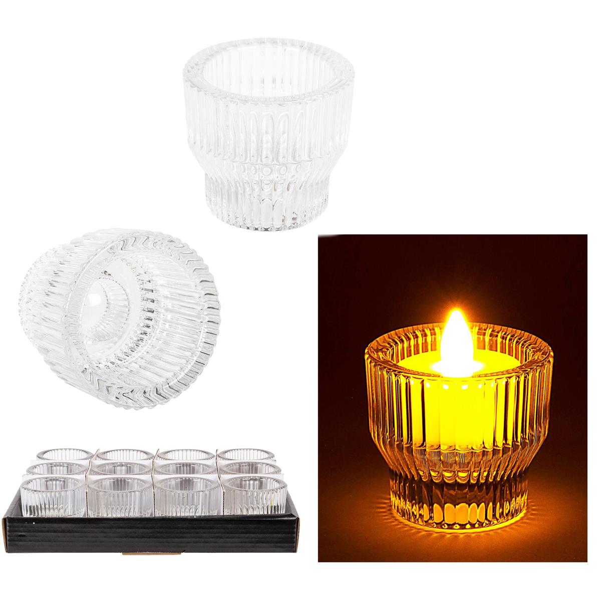 Glass 2-Way Candle Holder, Taper/ T-light, 2"D x 2.4"H, 12/traybox