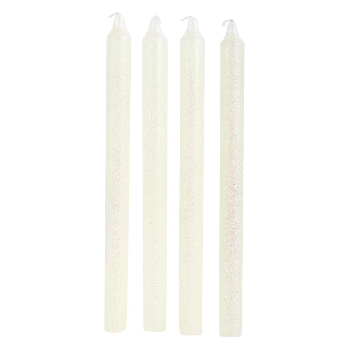 Enlighten 4pk 10" Shimmer White Taper Candle, pvc box