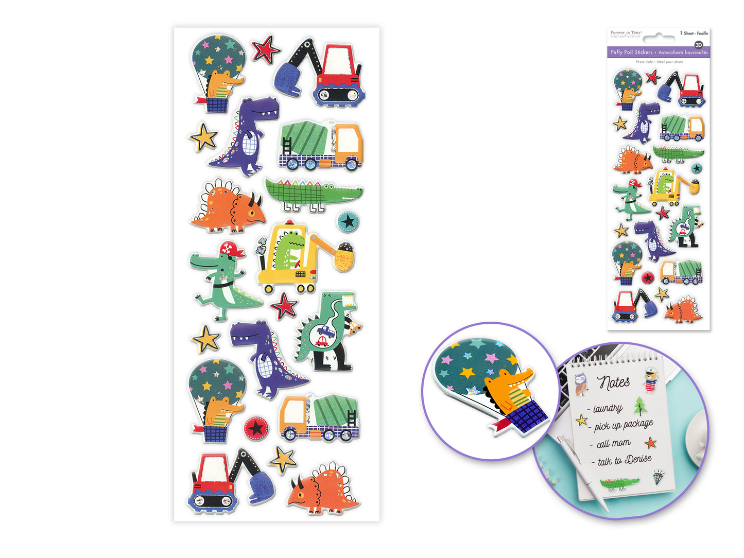 Paper Craft Sticker: 25cmx10cm 3D Puffy Foil G) Active Dino