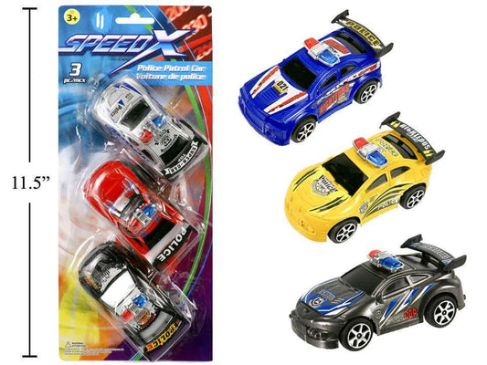SpeedX 3-pc 3.5" Police Patrol Car  Pull Back, 2 col., b/c