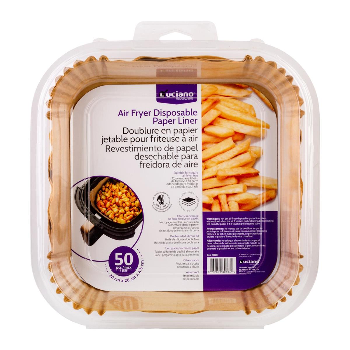 Luciano, 50-pc AirFryer Paper Liner 20x20cm X 4.5cm, clamshell