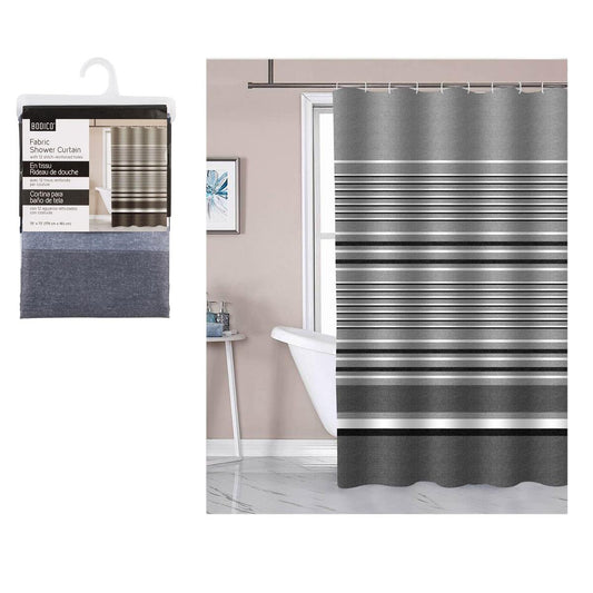 Bodico Fabric Shower Curtain, grey stripes, 70x72", hanger
