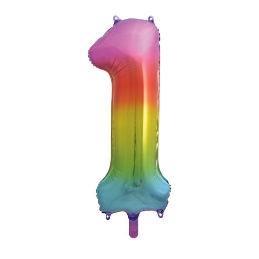 Rainbow Number 1 Shaped Foil Balloon 34"  Packaged