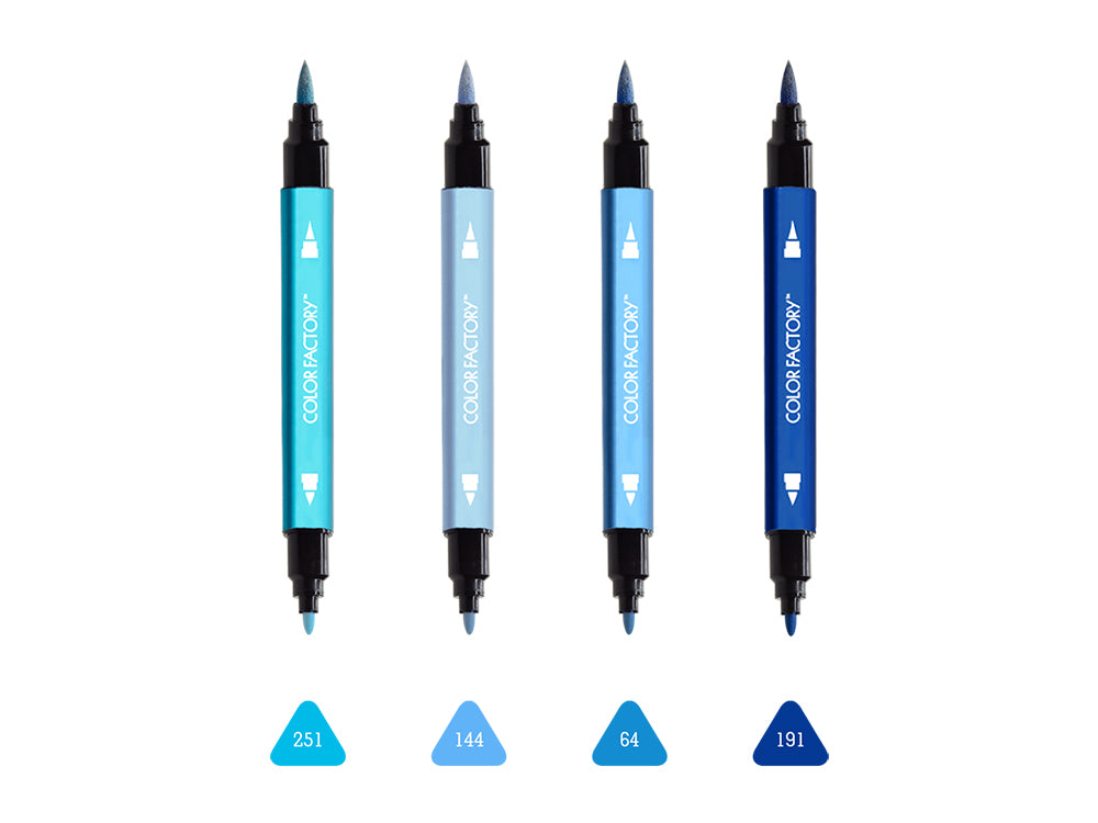 Color Factory: Metallic Dual-Tip Markers Fine+Brush 4pk Water Based A) Shades Of Blue