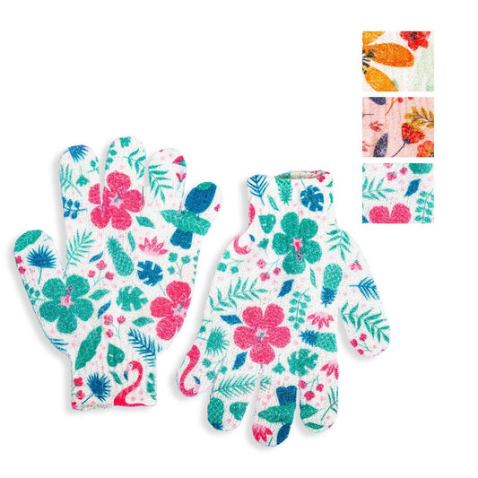 Bodico, 2-pc Exfoliating Gloves w Design, 3 asst, hc