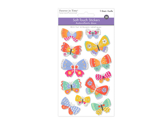 Paper Craft Sticker: 3.9"x6.3" 3D Foil Soft-Touch Themed A) Butterfly