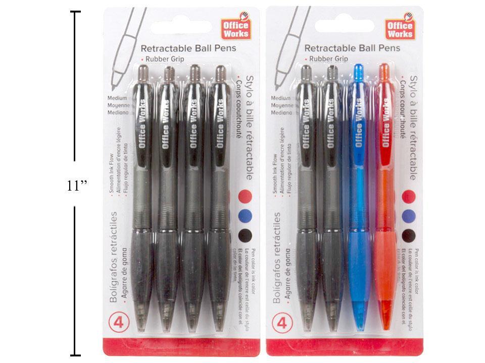 O.WKs. 4-pc Retractable Ballpen, 2 styl, Red,Black&Blue Ink