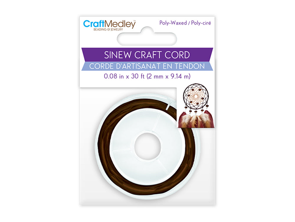 Jewelry/Craft Cord: 2mmx10yds Sinew Poly-Waxed C) Coffee