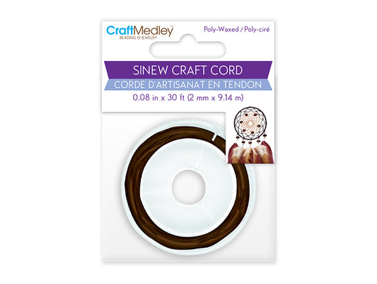 Jewelry/Craft Cord: 2mmx10yds Sinew Poly-Waxed C) Coffee